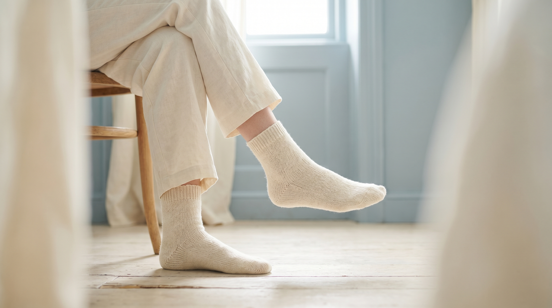 Two contrasting foot positions in the same chair — editorial photograph on how foot position changes comfort.